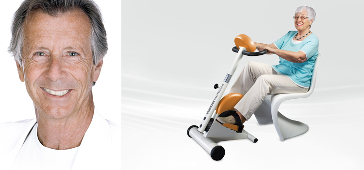 Se ve un hombre joven. Entrena la musculatura de sus piernas con el MOTOmed viva2.